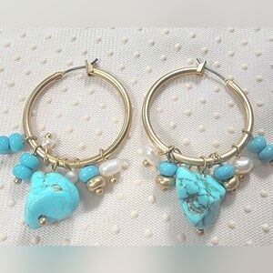 Turquoise and Gold- Tone  Hoop Earrings Bohemian and Trendy